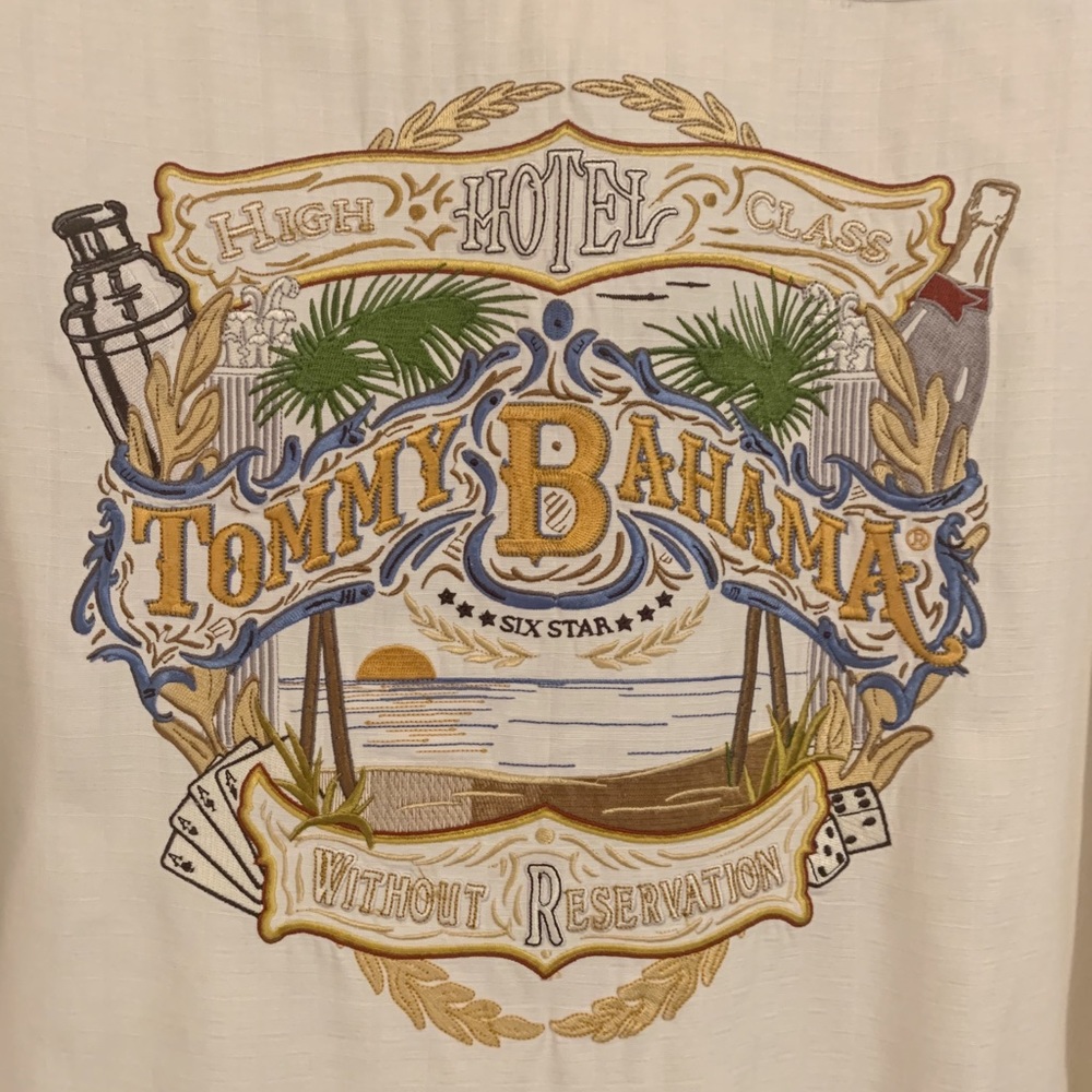 Rare Embroidered Tommy Bahama 100% silk shirt